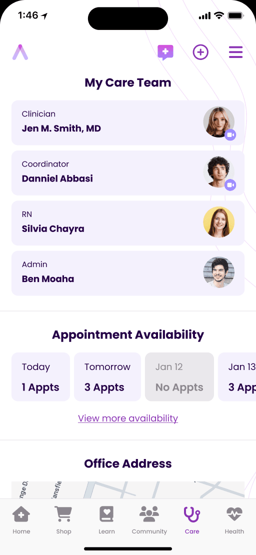 Care Team mobile app screen